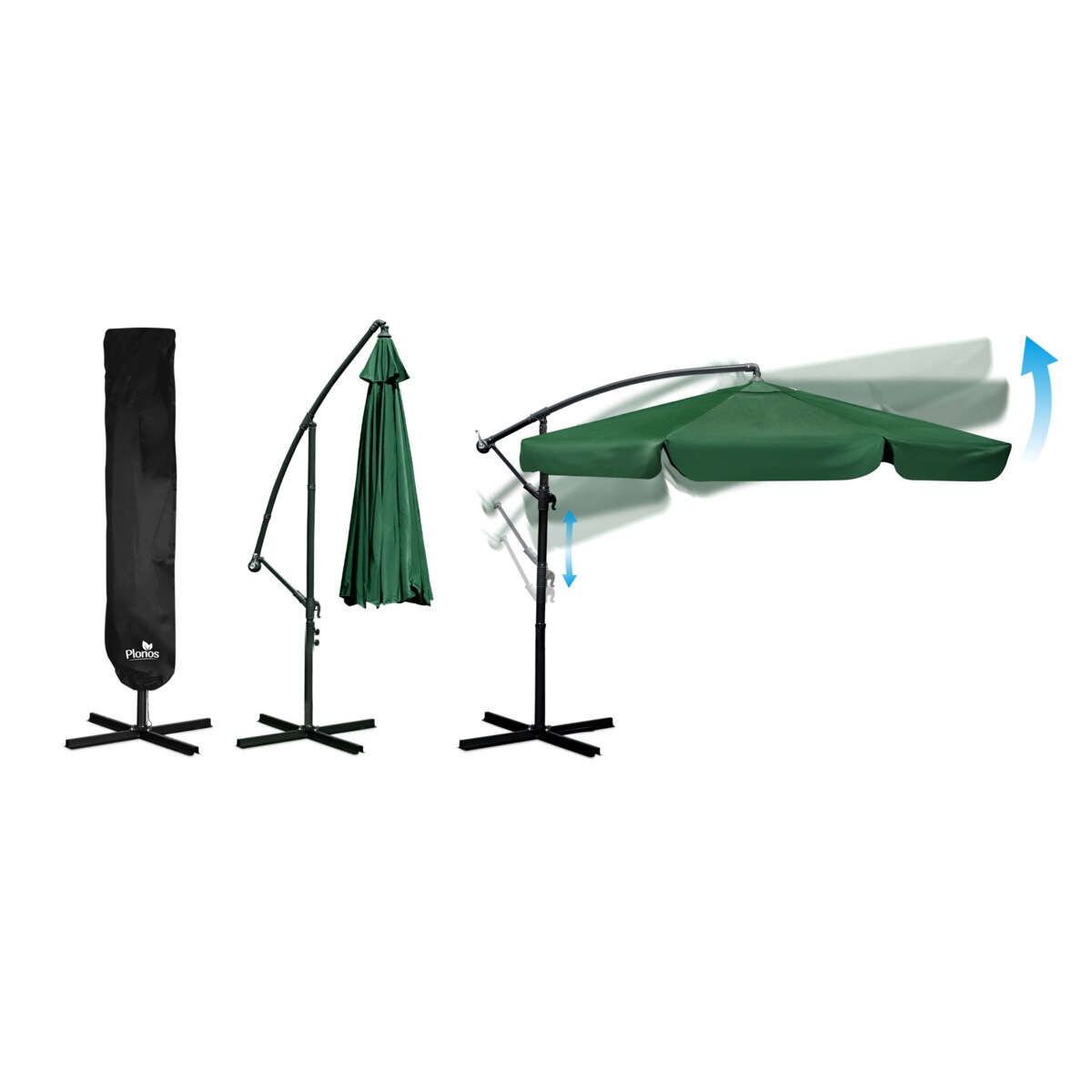 Parasol ogrodowy składany z wysięgnikiem pokrowiec 6 segmentów ø 350cm Plonos