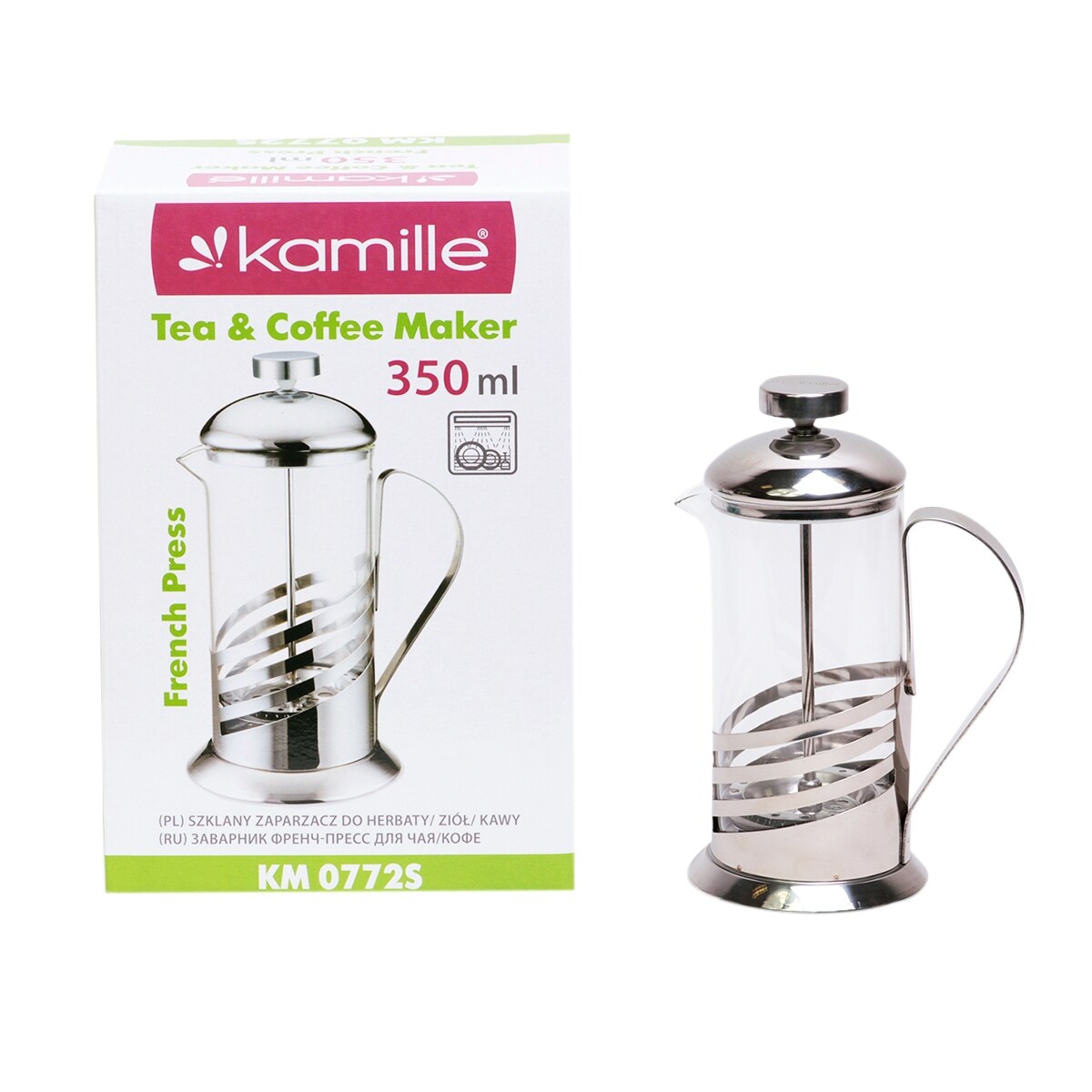 Zaparzacz szklany do herbaty kawy 350ml tłokowy french press KAMILLE