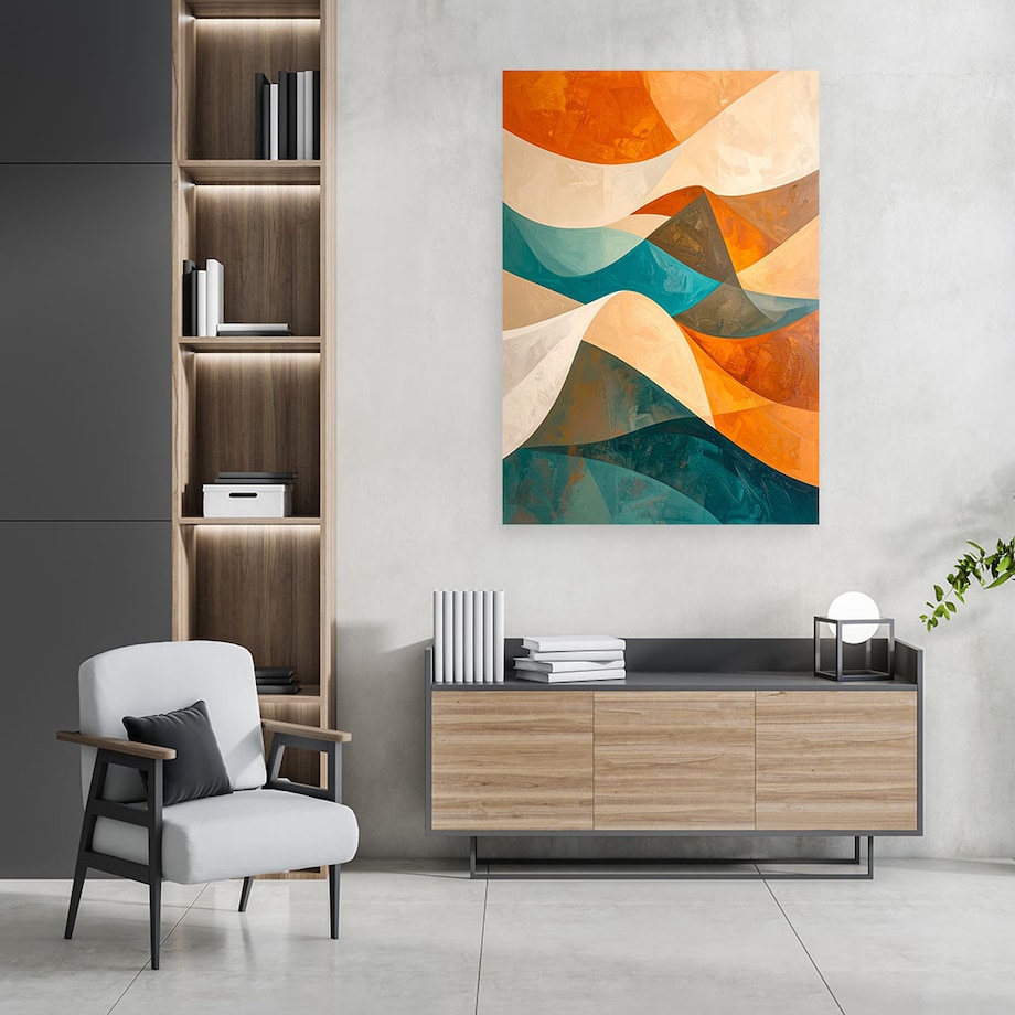 Obraz do salonu sypialni biura loftu, Fale abstrakcja w kolorach turkusu i beżu