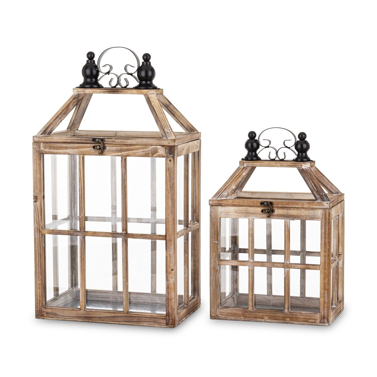 Lampion drewniany komplet 2 szt. brązowy 57x30x21 cm LATERNE