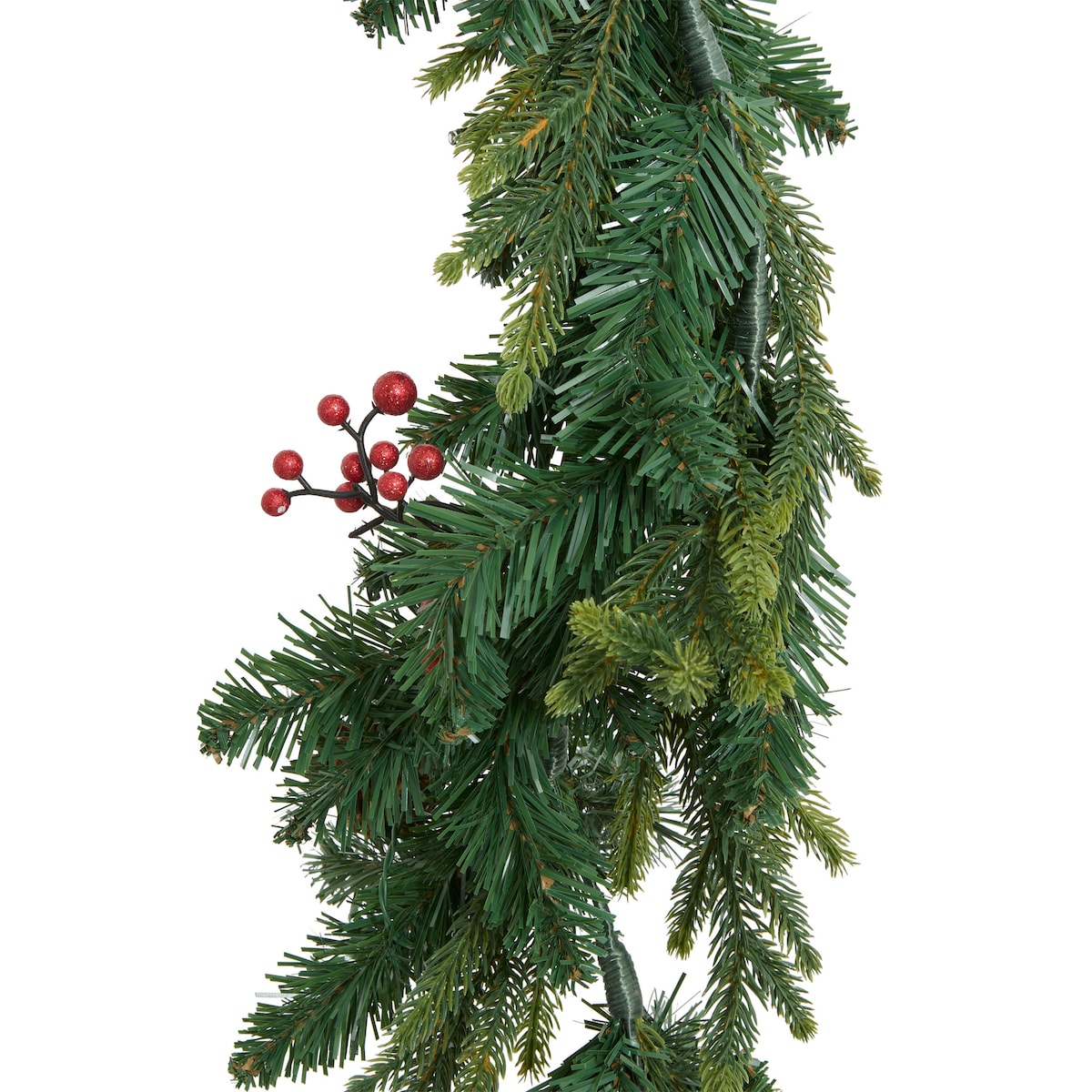 Girlanda świąteczna, choinka z jagodami i szyszkami, 180 cm, LED, kolor zielony, tworzywo sztuczne