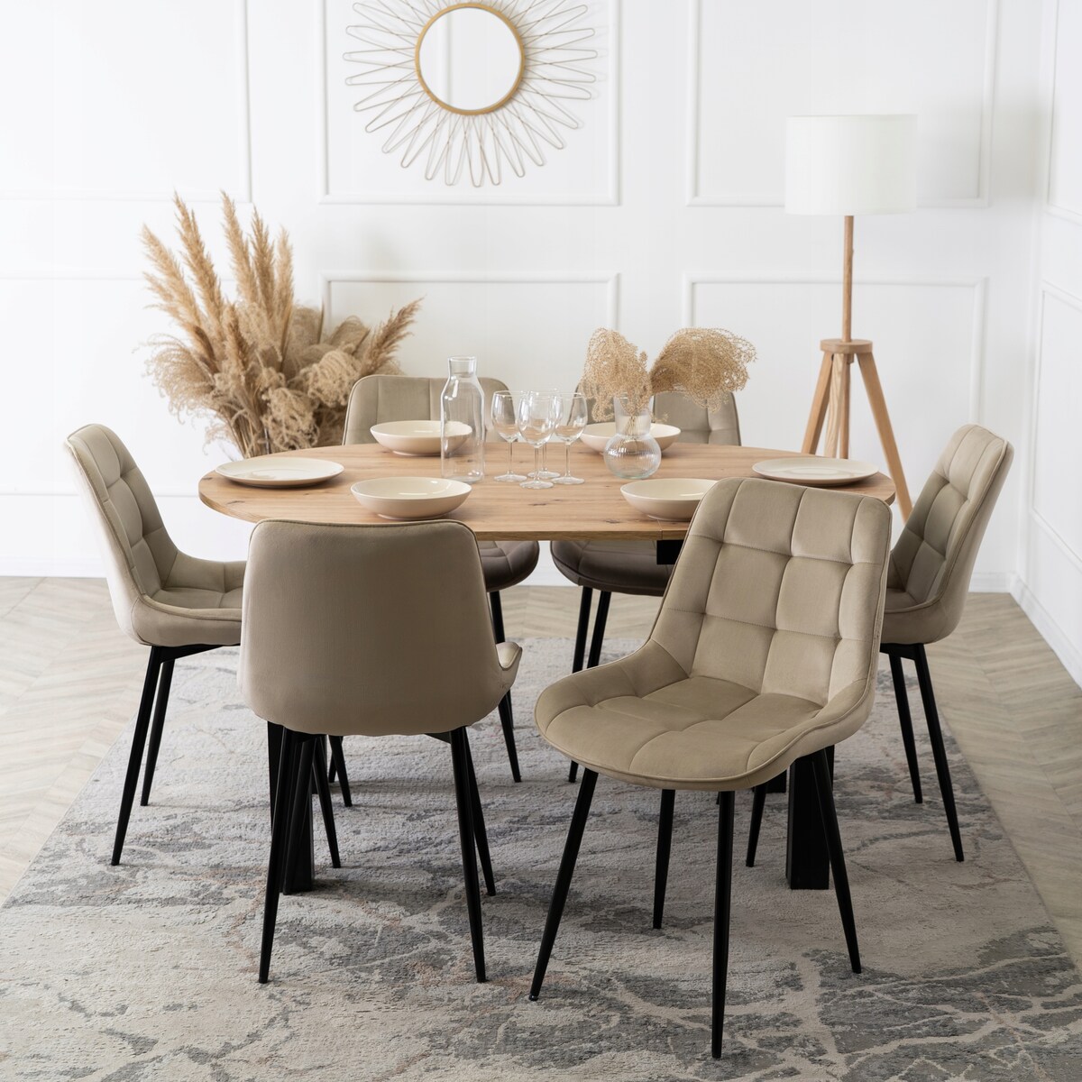 Krzesło Tapicerowane Welurowe Do Salonu Jadalni Kuchenne Beżowe CHRIS