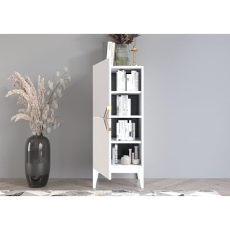 Drewniana komoda Visby DEMI HIGH 2D / kolor biały + białe nogi / szer. 50,5 cm