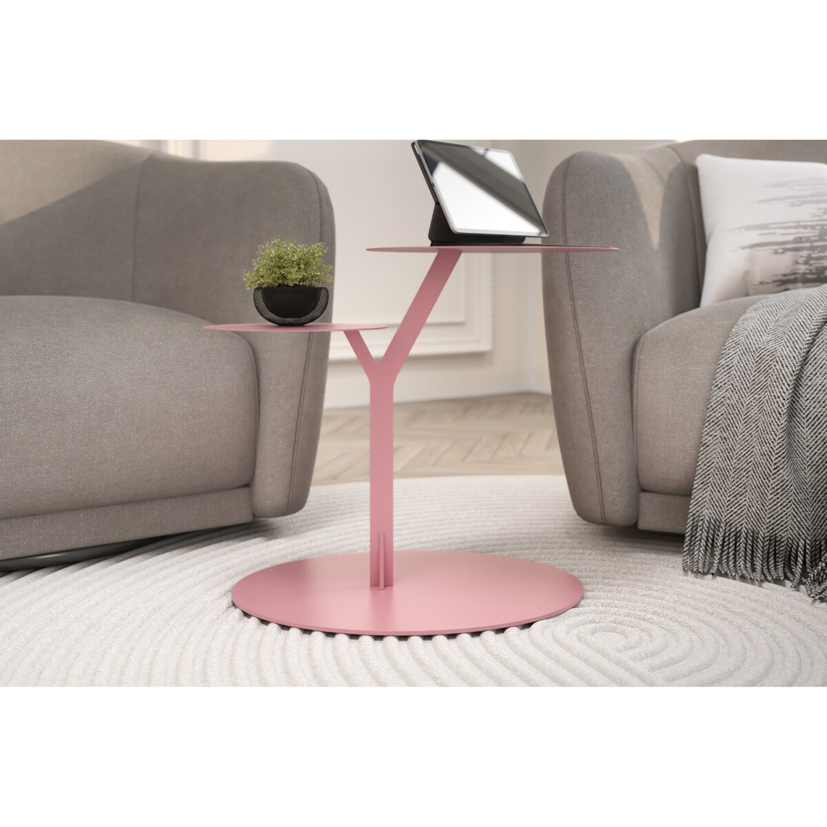 Stolik metalowy dwa blaty, kolor pudrowy róż