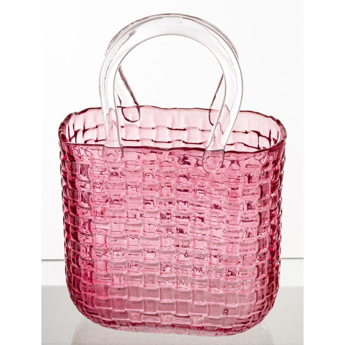 Wazon szklany 28x19x11 cm TORBA-3A różowa z transparentnymi uchwytami
