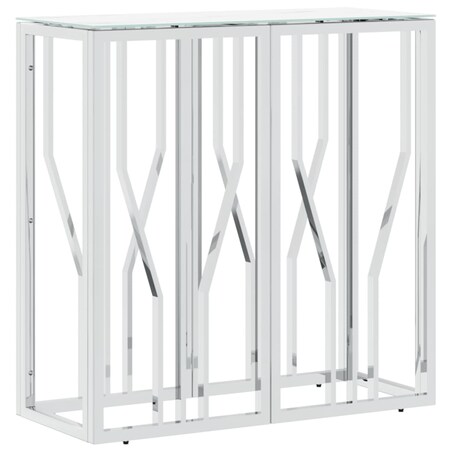 vidaXL Stolik konsolowy, srebrny, 70x30x70 cm, stal nierdzewna i szkło