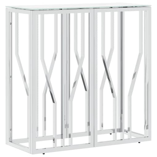 vidaXL Stolik konsolowy, srebrny, 70x30x70 cm, stal nierdzewna i szkło