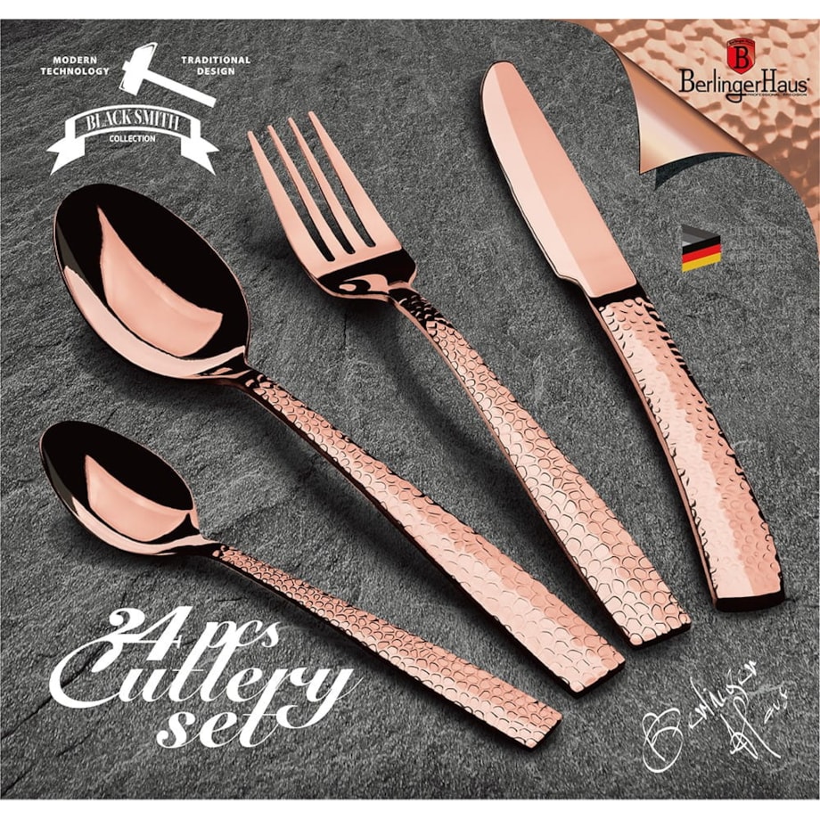 Komplet sztućców 24 elementy dla 6 osób błyszczące sztućce BERLINGER HAUS Rose Gold