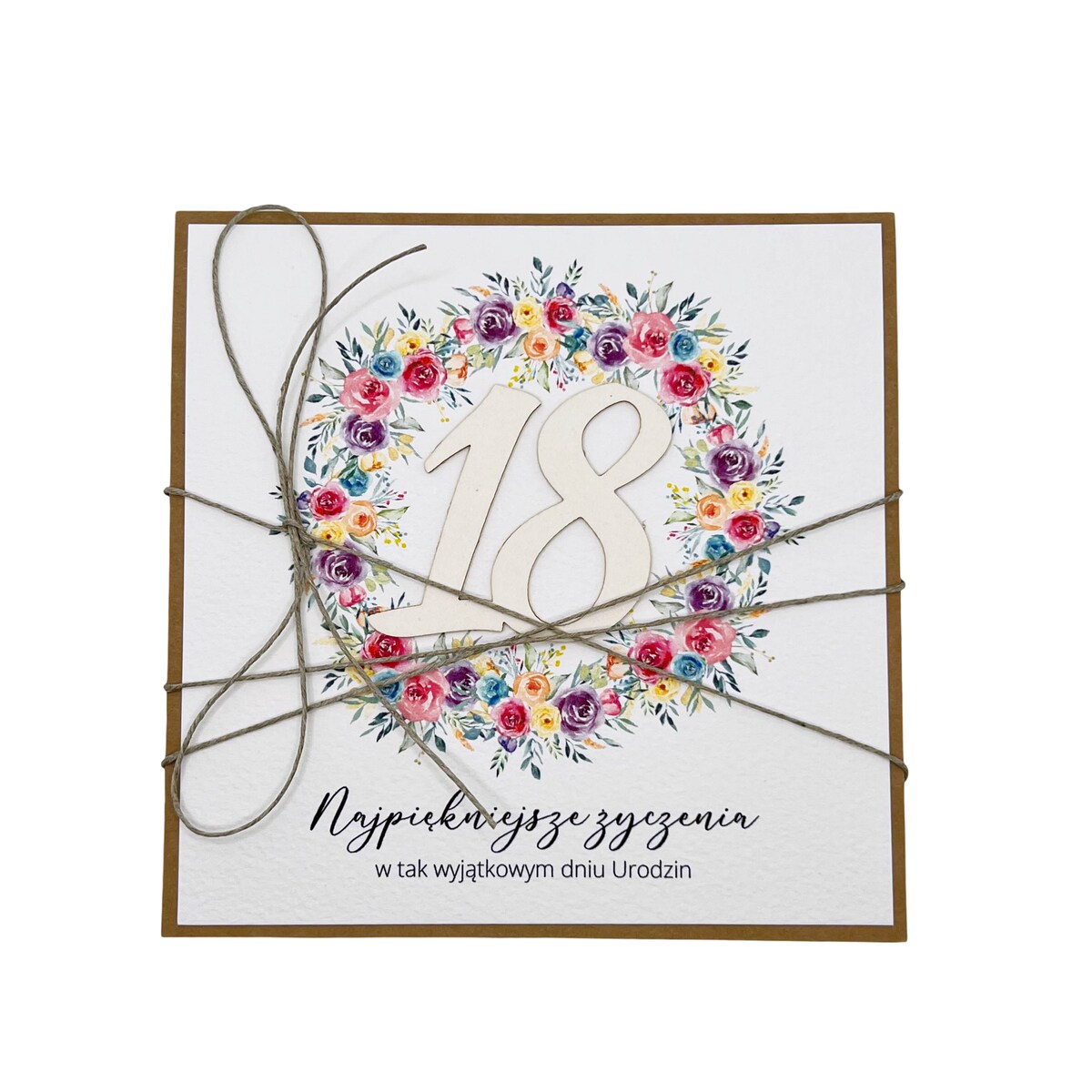 Wyjątkowa ręcznie robiona kartka na 18-ste urodziny, osiemnastka, pomysł na prezent na osiemnastkę dla dziewczyny w stylu boho
