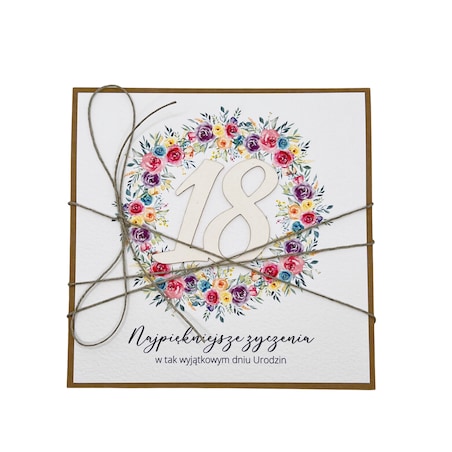 Wyjątkowa ręcznie robiona kartka na 18-ste urodziny, osiemnastka, pomysł na prezent na osiemnastkę dla dziewczyny w stylu boho