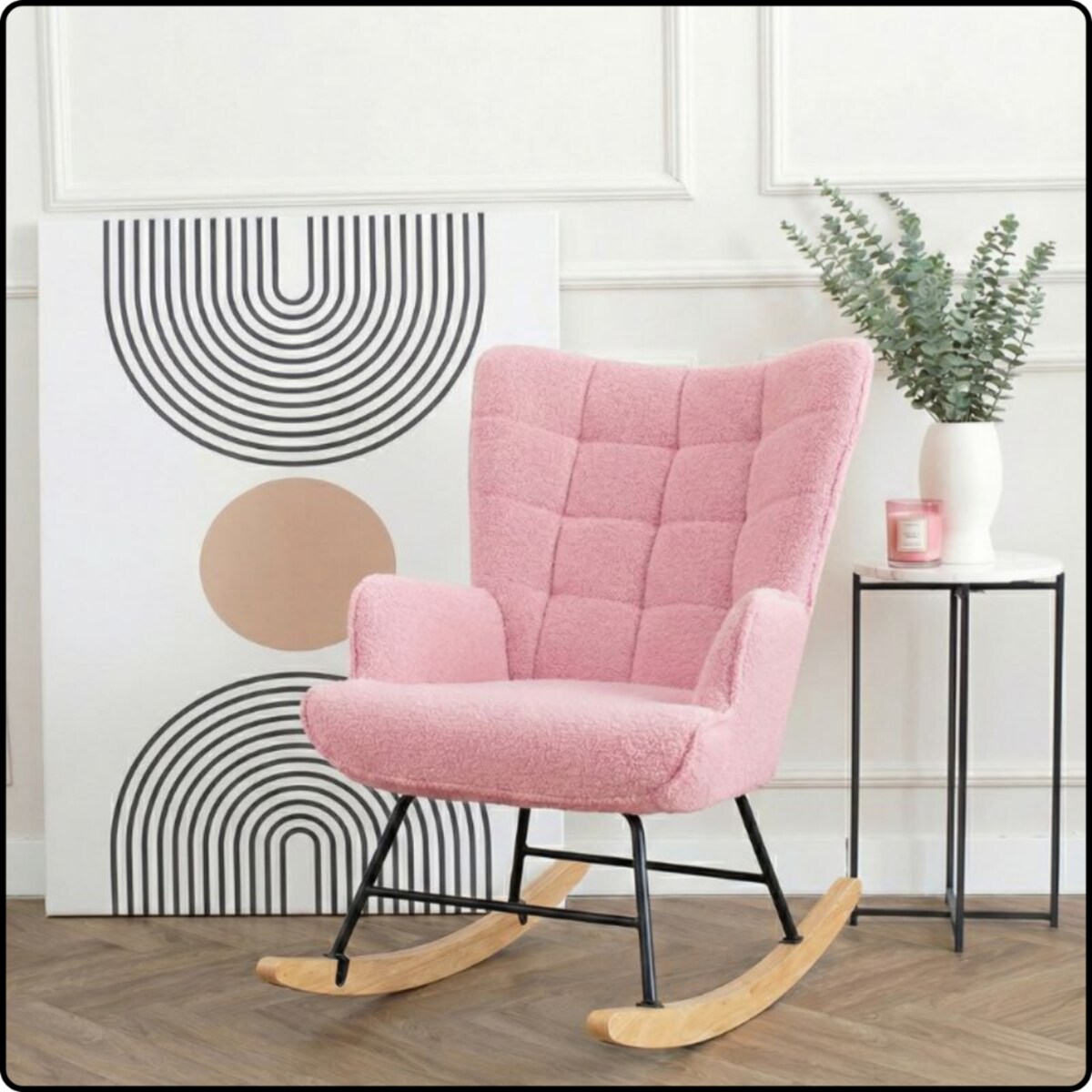 Fotel bujany tapicerowany baranek wygodny wypoczynkowy uszak salon różowy