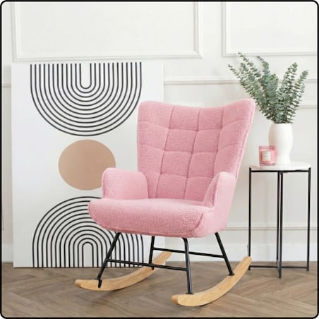 Fotel bujany tapicerowany baranek wygodny wypoczynkowy uszak salon różowy
