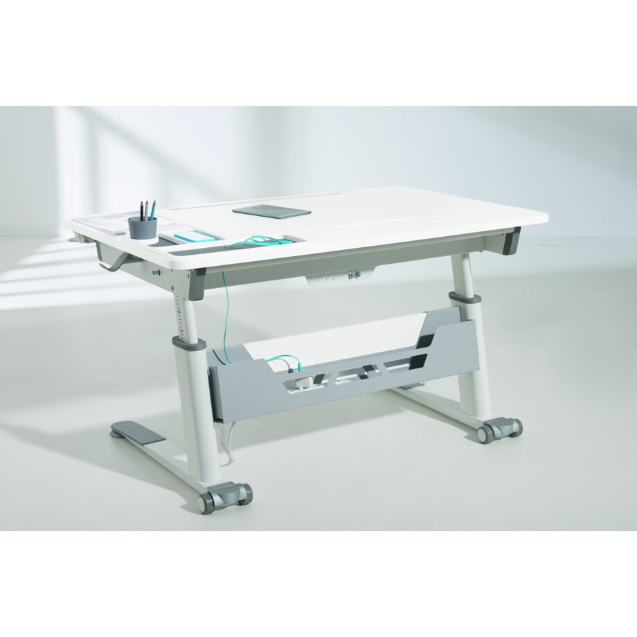 Ergonomiczne, regulowane biurko PAIDI JARO 120 cm – kredowa biel (wersja prawa)