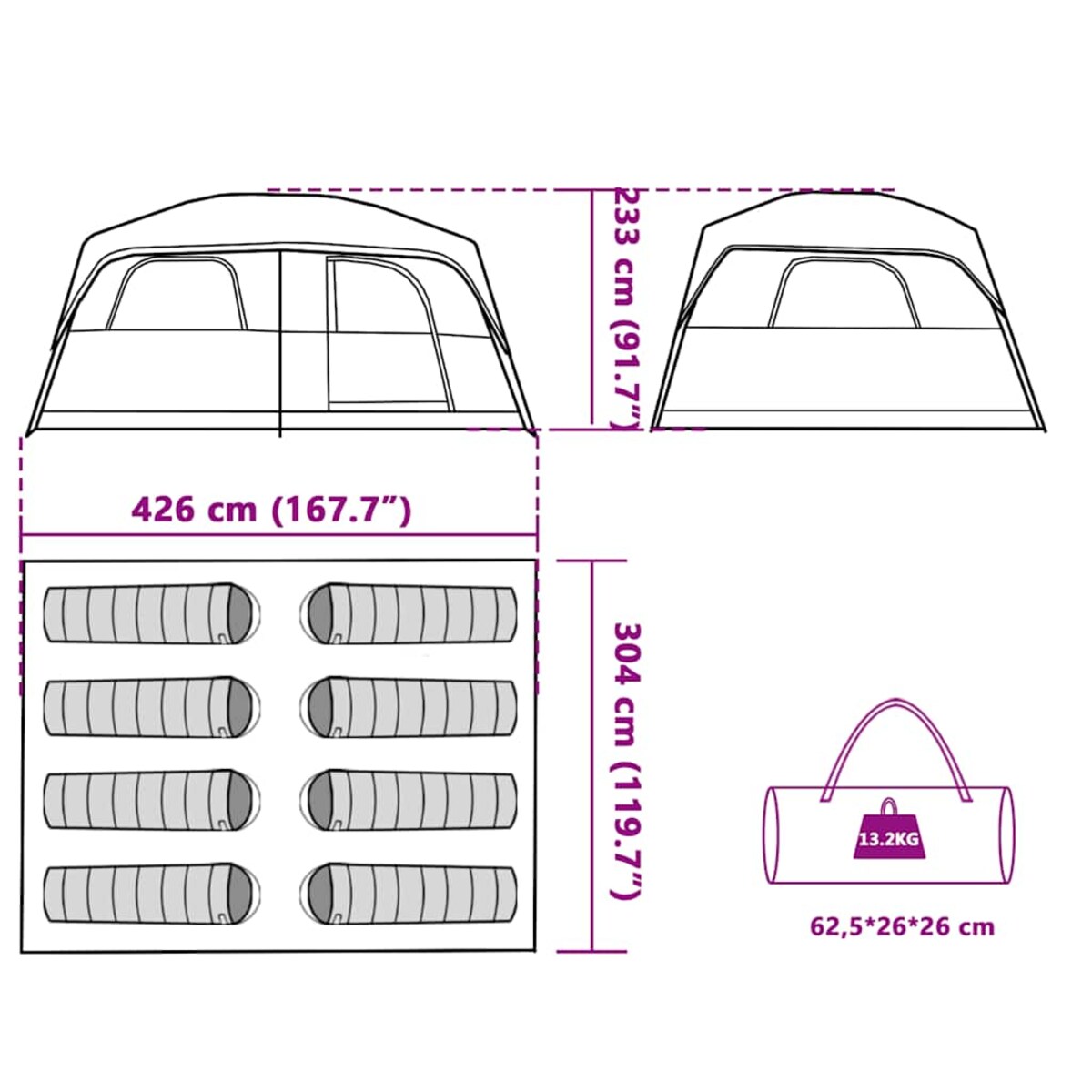 vidaXL Namiot rodzinny, 8-os., niebieski, wodoszczelny