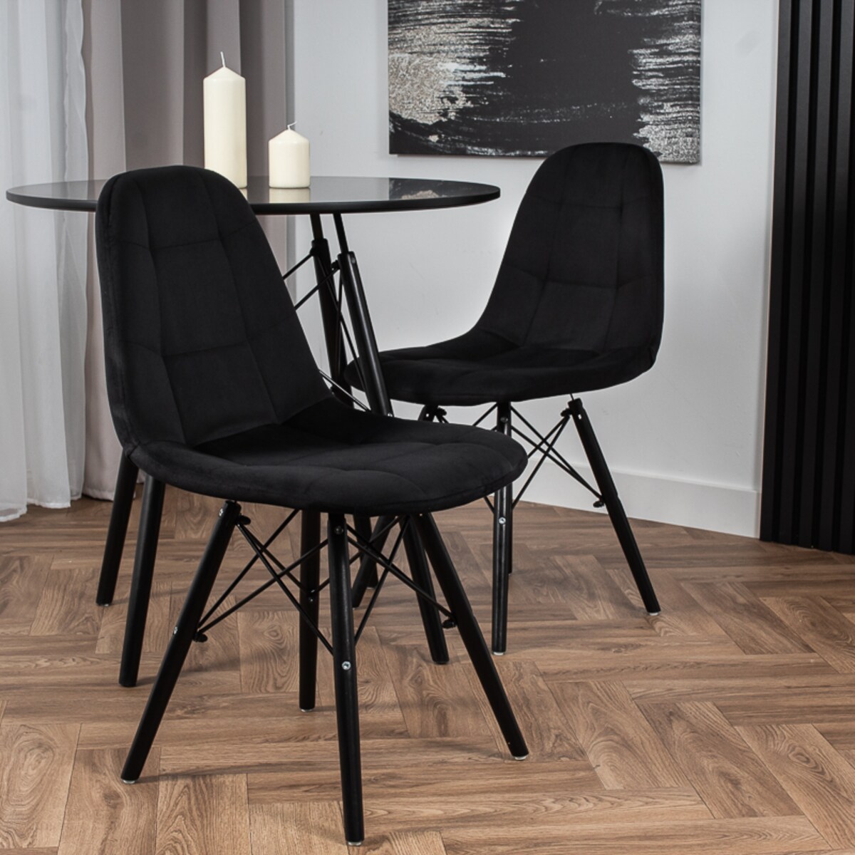 Krzesło tapicerowane skandynawskie czarne welurowe pikowane nowoczesne