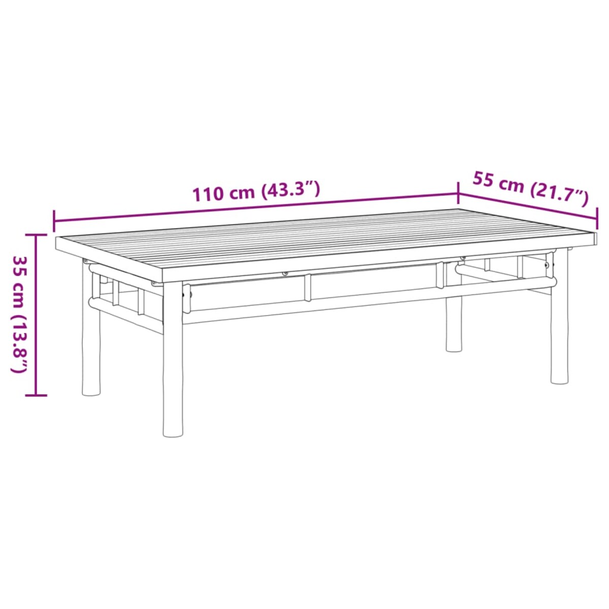 vidaXL Stolik kawowy, 110x55x35 cm, bambusowy
