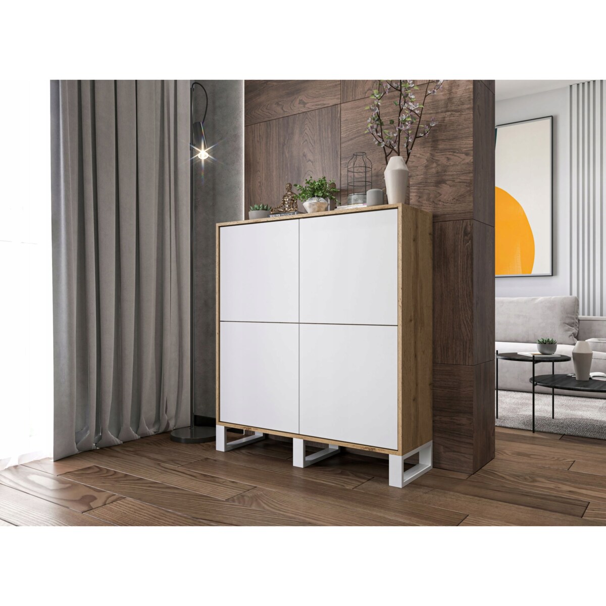 Komoda Industrialna Komoda Loft Biały MAT Dąb Wotan 113 cm