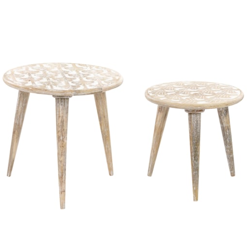 Zestaw 2 stolików pomocniczych z drewna mango jasny HURSI