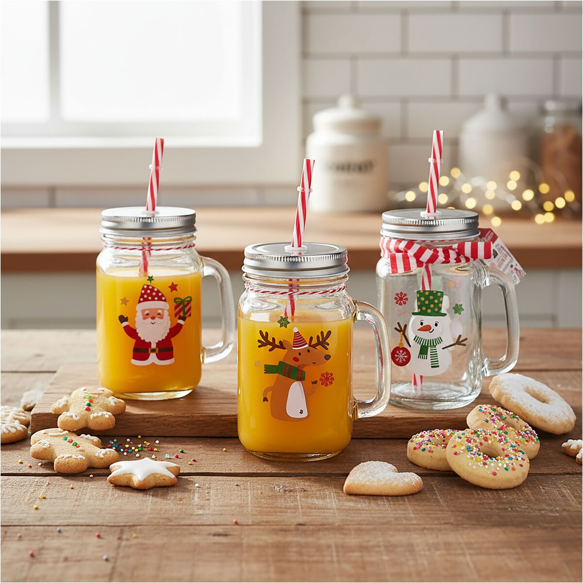 Szklanka Świąteczna Kubek Na Napoje Ze Słomką Dla Dzieci Słoik 450 Ml