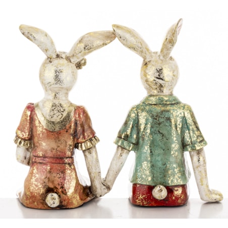 Dekoracja - para królików na ławce 24x21x6,5 cm MALJUNA-2