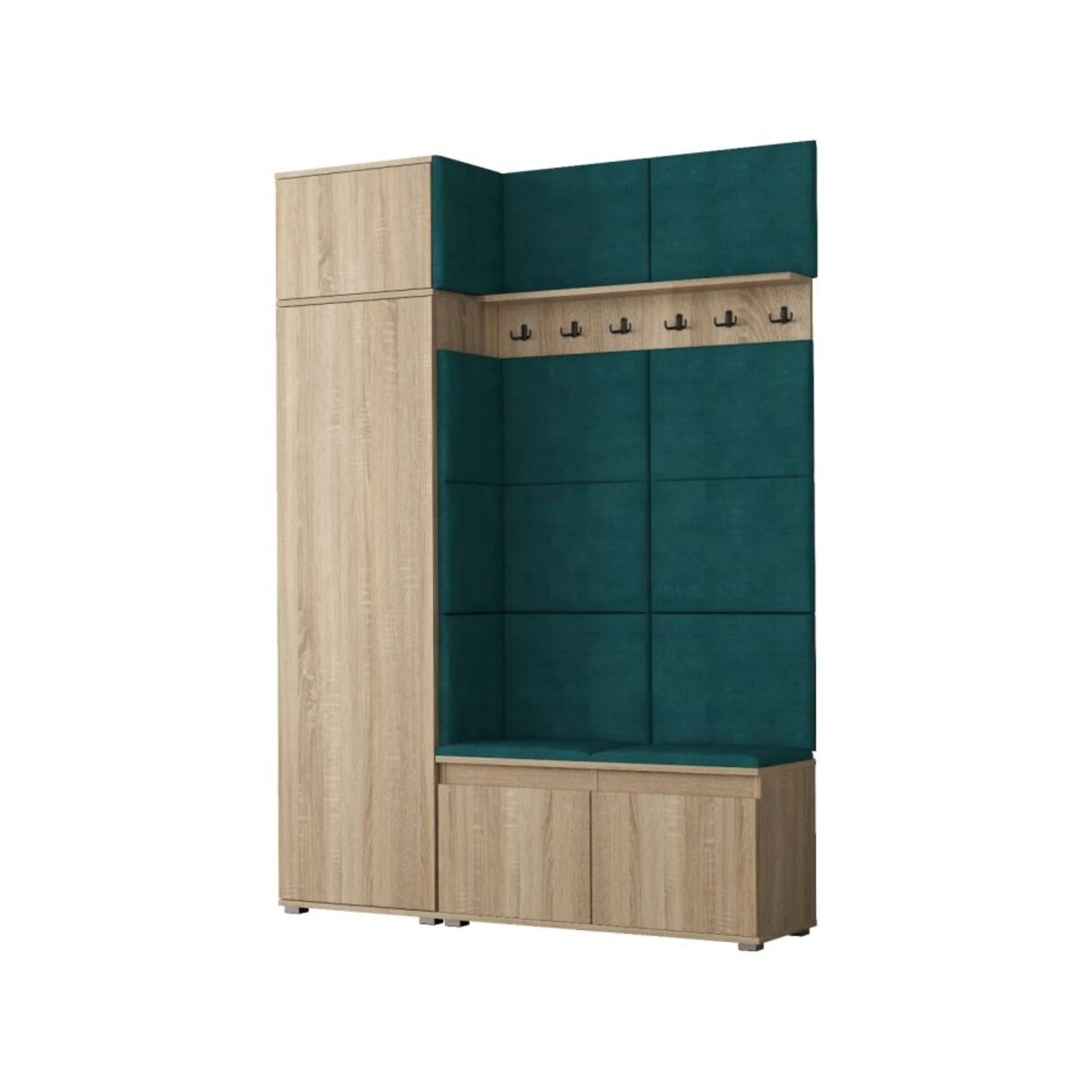 Garderoba z siedziskiem i nadstawką do przedpokoju SINGAPUR 154 dąb sonoma/zielony
