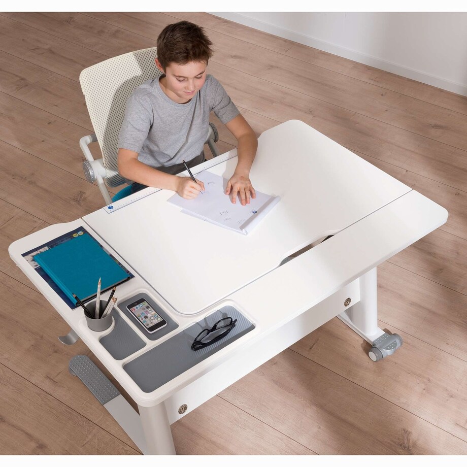 Ergonomiczne, regulowane biurko PAIDI JARO 120 cm – kredowa biel (wersja prawa)