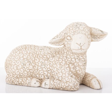 Dekoracja - figurka cementowa OWIECZKA 20x33x13 cm leżąca, z wyciągniętą lewą nóżką