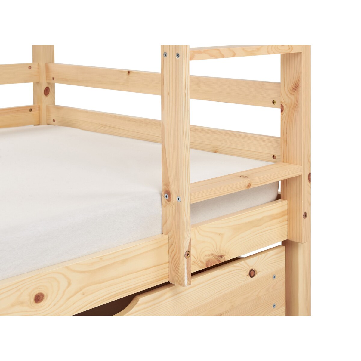 Łóżko piętrowe z szufladami Domek Drewno GIRGOLS 90 x 200 cm ze schowkiem Jasnobrązowy
