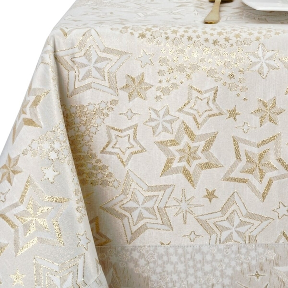 Obrus kremowo złoty Gwiazdki - 120x160 cm - złoty