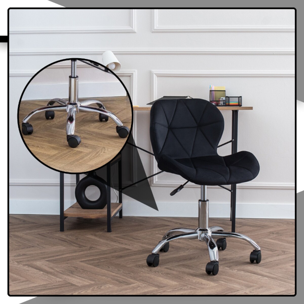 Krzesło biurowe obrotowe fotel czarny młodzieżowy welurowy