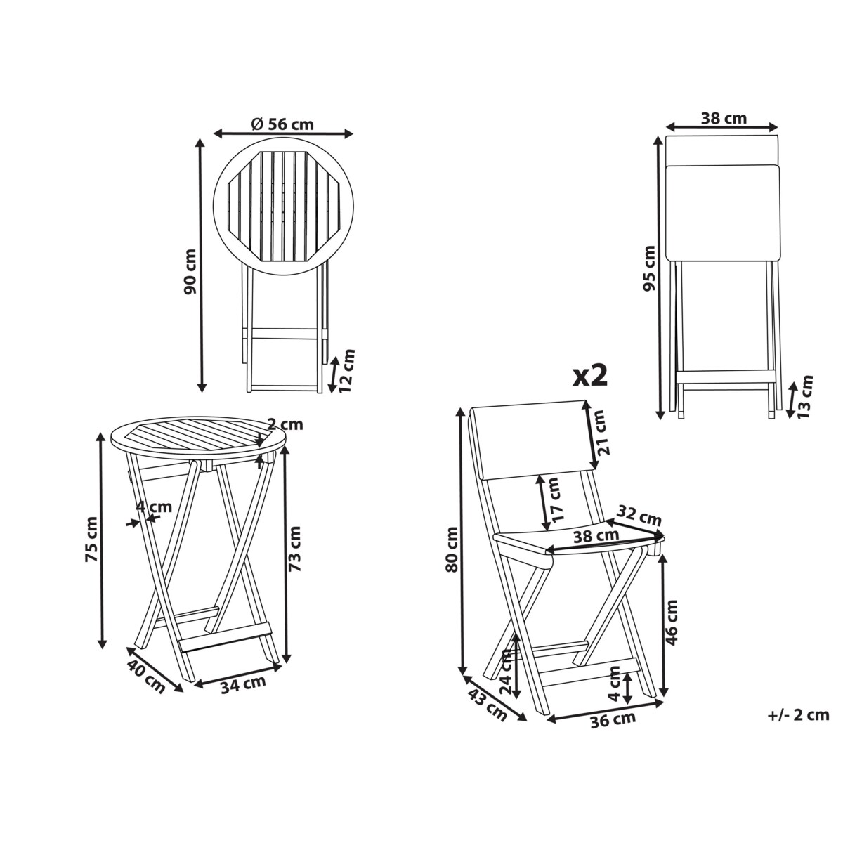 Zestaw mebli balkonowych RIVAROTTA Drewno akacjowe Brązowy/ czarny