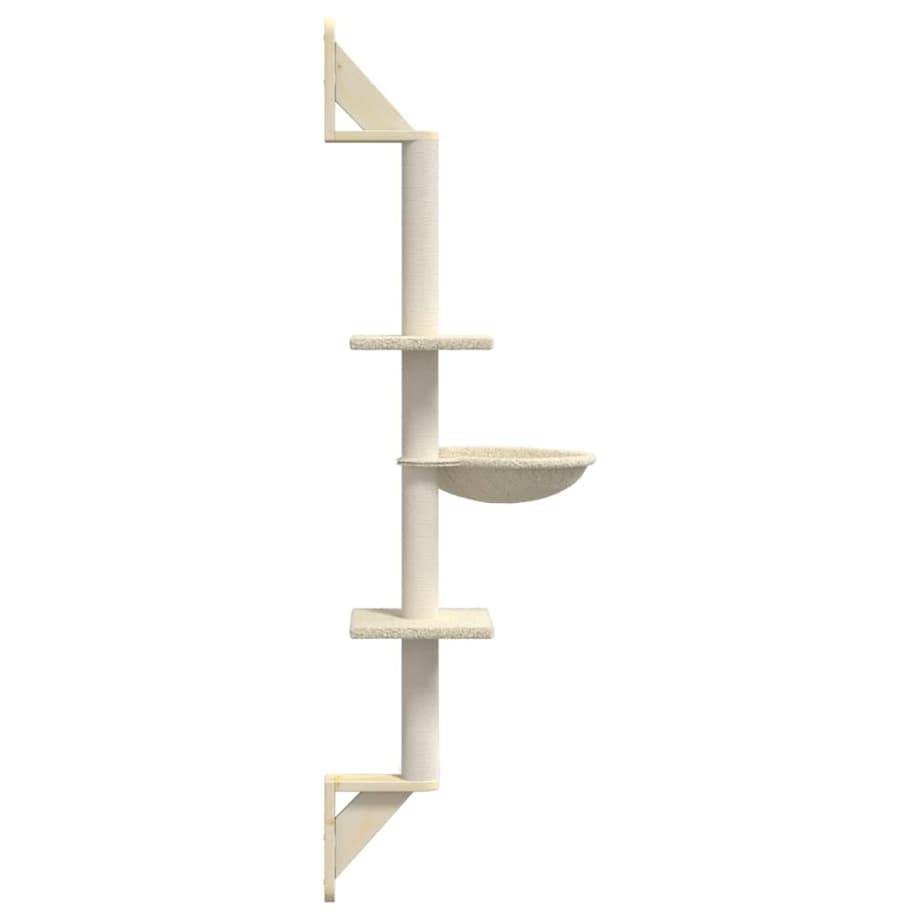vidaXL Ścienne drzewko dla kota z drapakiem, kremowe, 142,5 cm