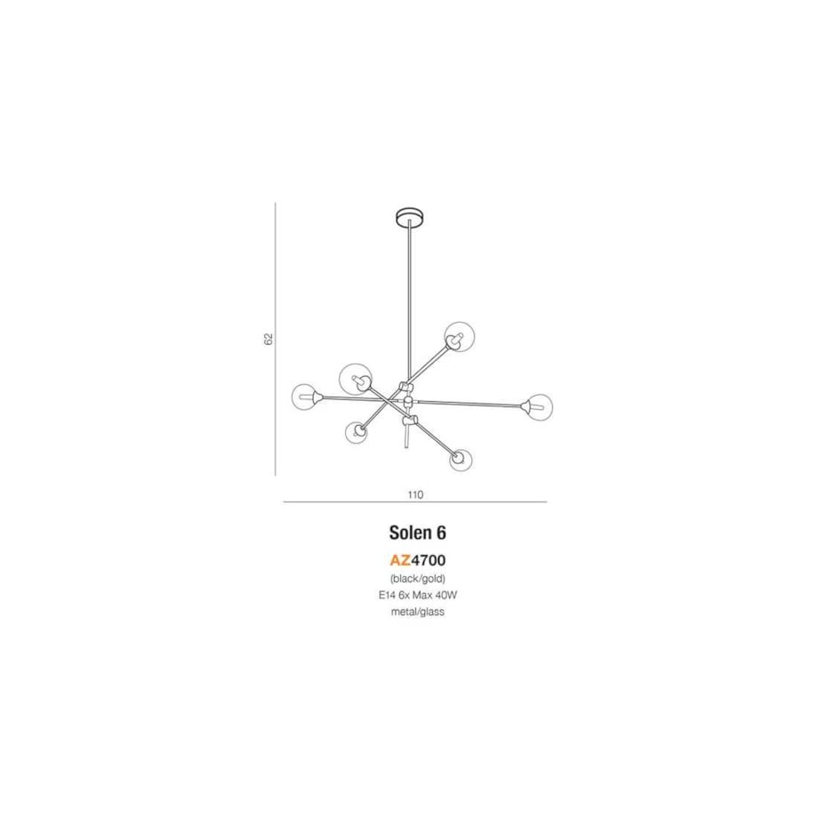 Żyrandol designerski Solen AZ4700 Azzardo sticks czarny złoty