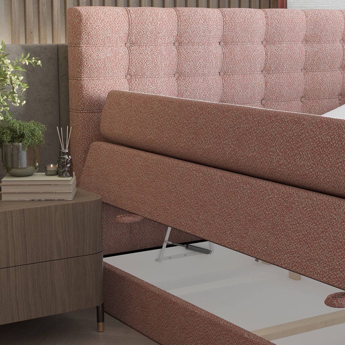 Łóżko kontynentalne STATE 160x200 z pojemnikiem, Czerwony, tkanina Grace 55