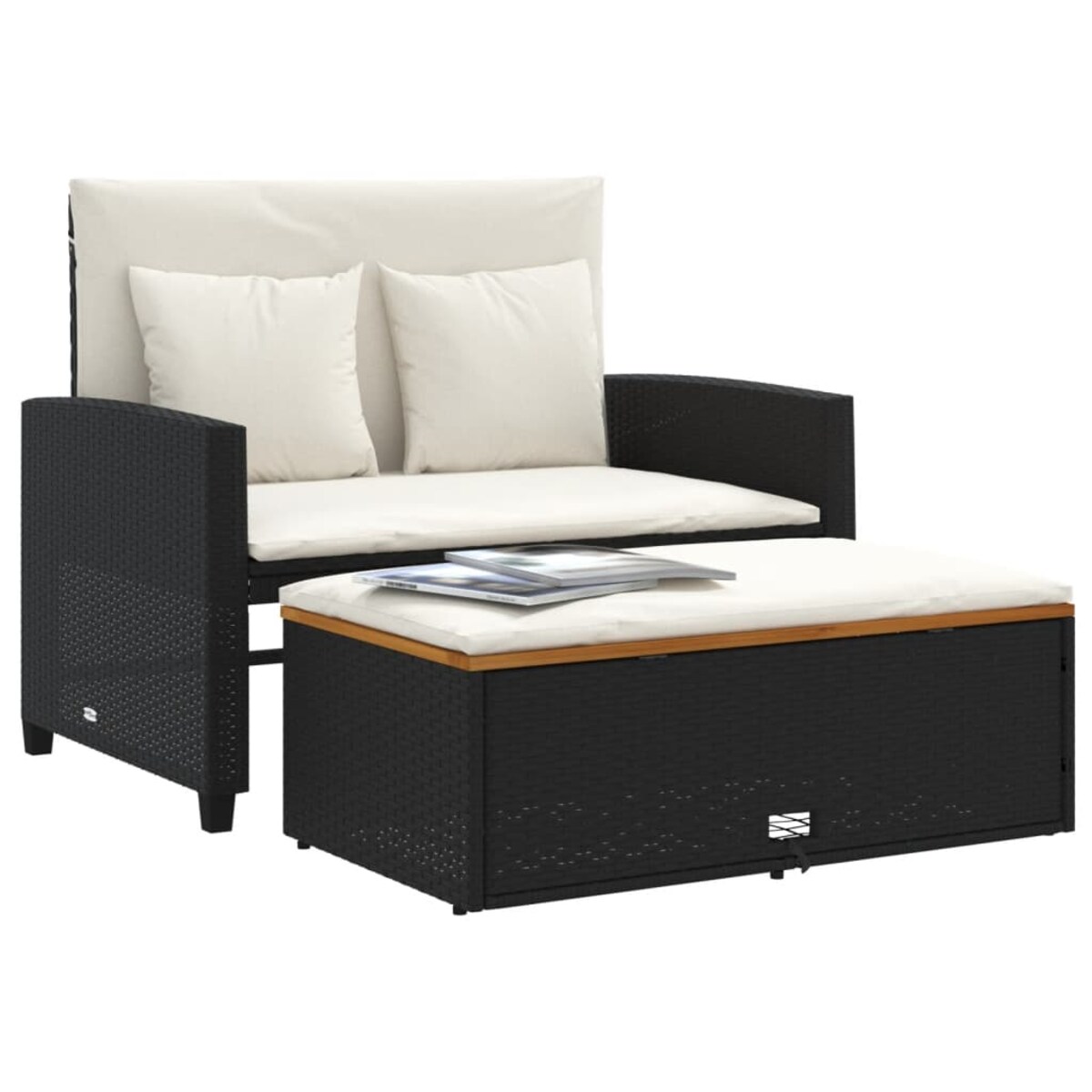 vidaXL Sofa ogrodowa z poduszkami, 2-os., czarna, rattan PE i akacja