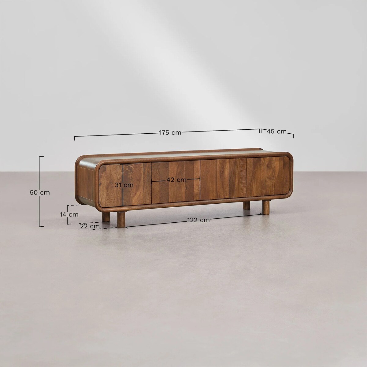 Szafka RTV 175x45 cm z ciemnego drewna mango Gina