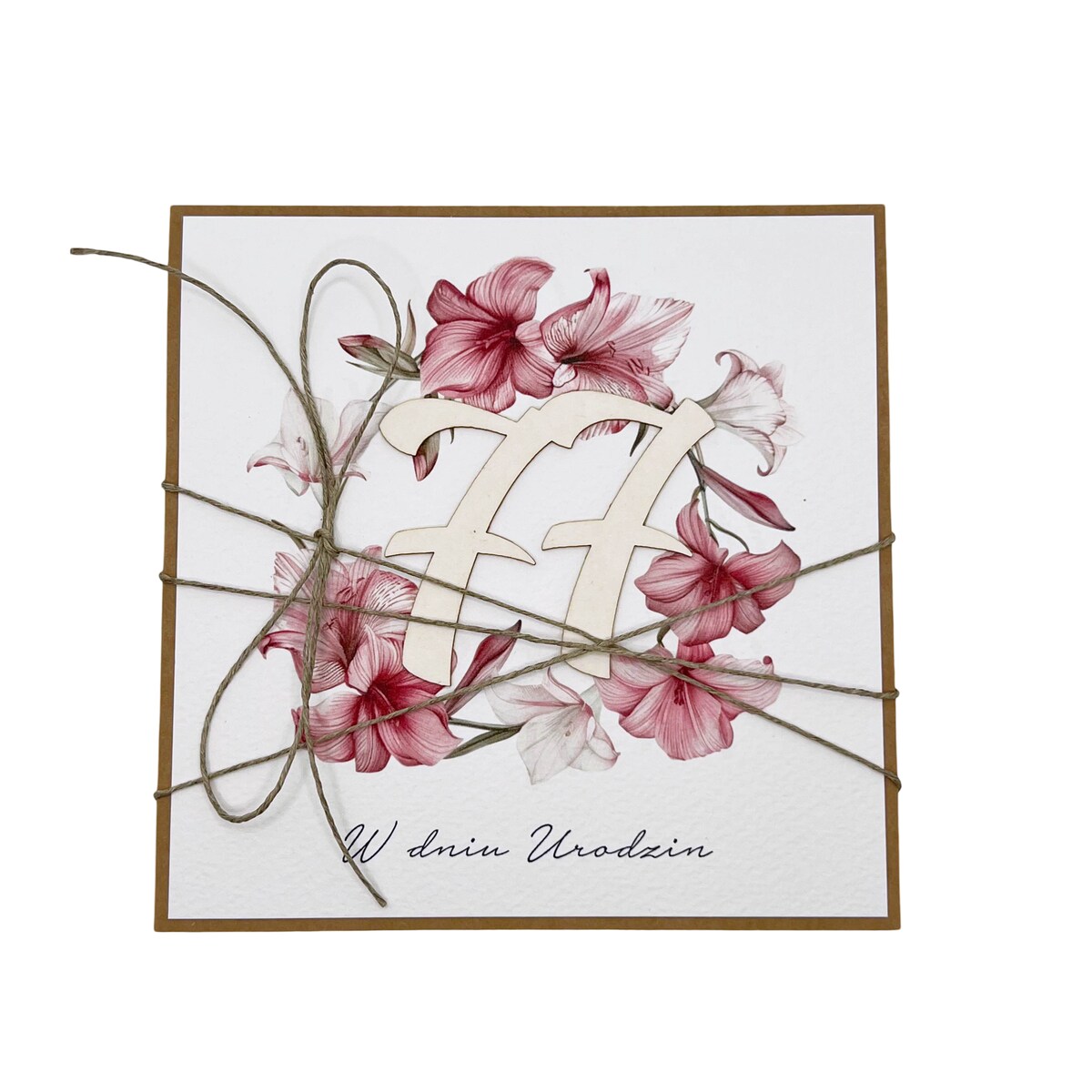 Wyjątkowa ręcznie robiona kartka życzenia na 77 urodziny - pomysł na prezent - najpiękniejsze życzenia od serca