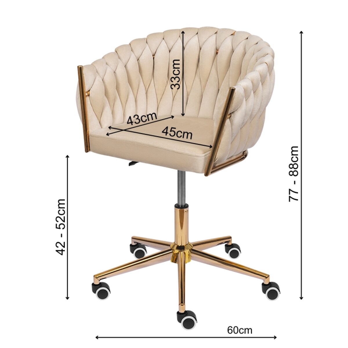 Fotel biurowy krzesło obrotowe regulowane welurowe beżowe