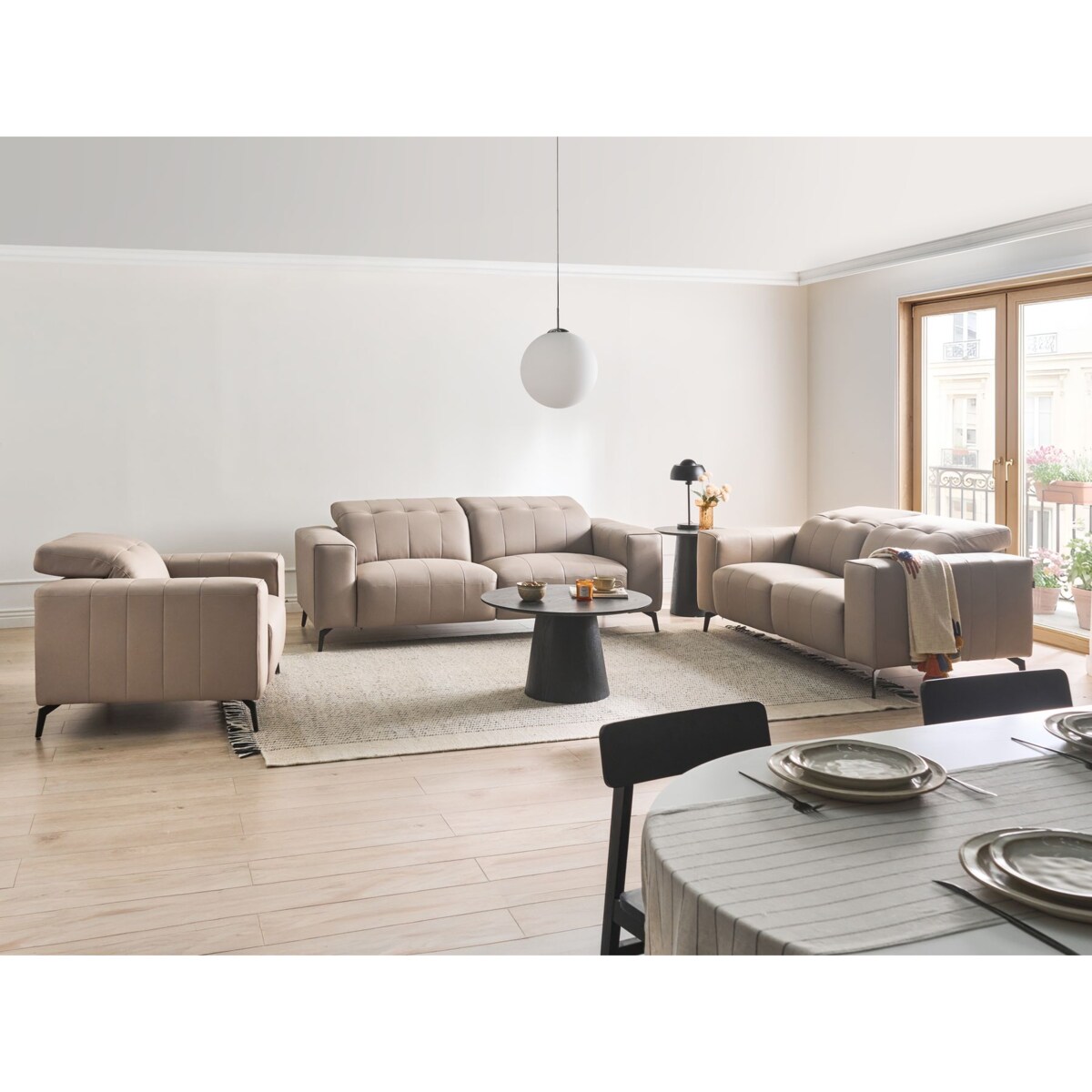 Komplet wypoczynkowy dla 6 osób OMMEL Ekoskóra Beżowoszary