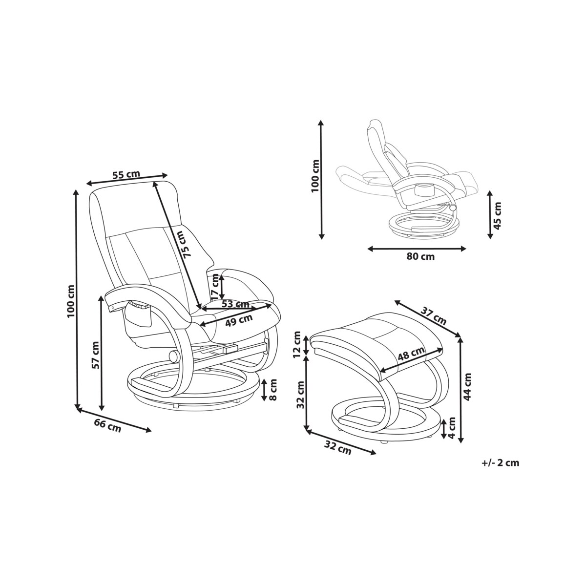 Fotel z masażem FORCE Z podnóżkiem Ekoskóra Biały