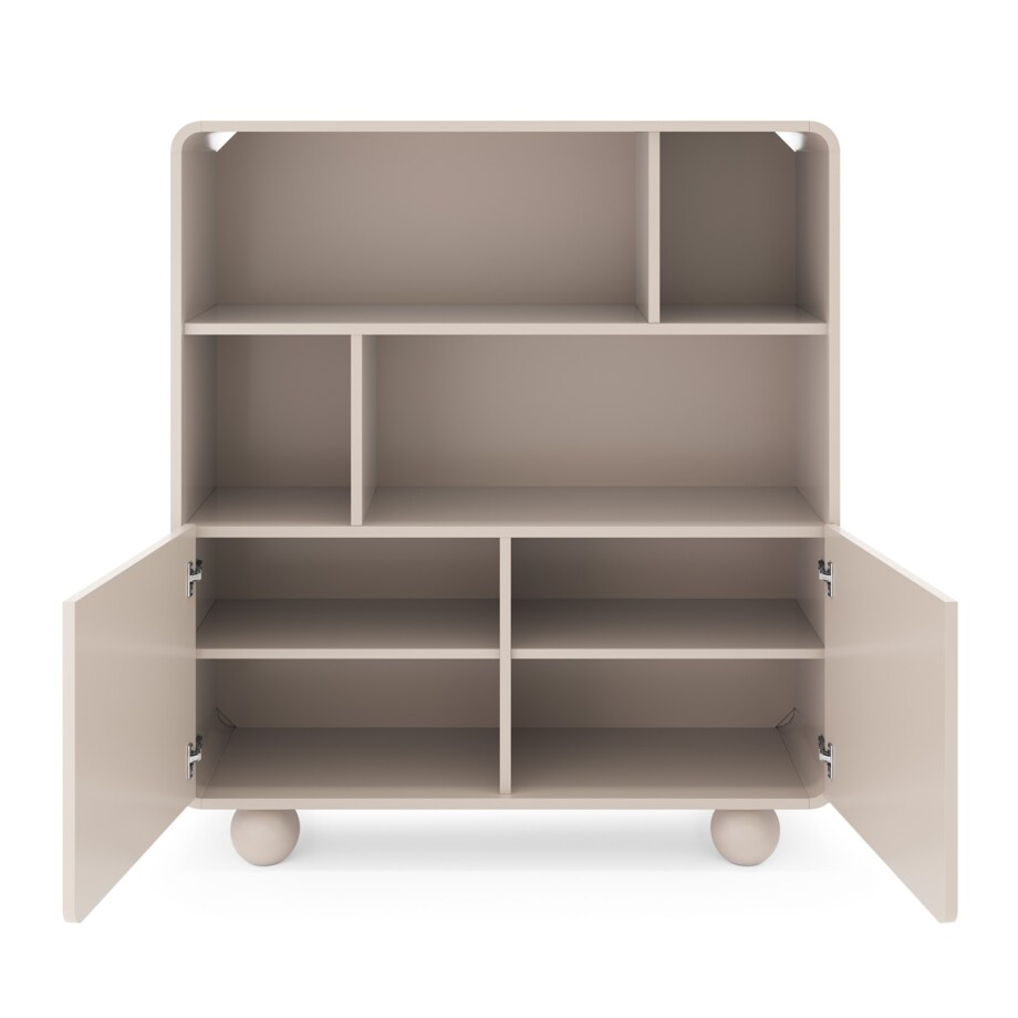 Regał częściowo otwarty ALBI w kolorze kaszmirowym na okrągłych nóżkach