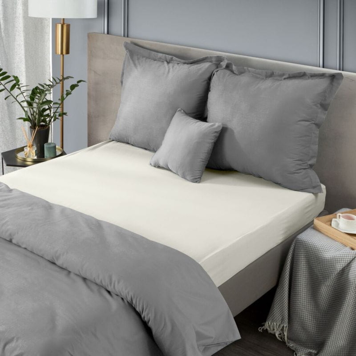 Prześcieradło z Gumką Satynowe 220 x 200 Kremowe