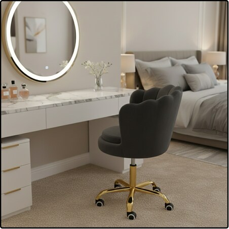 Fotel obrotowy krzesło muszelka welurowy do biurka toaletki czarny shell