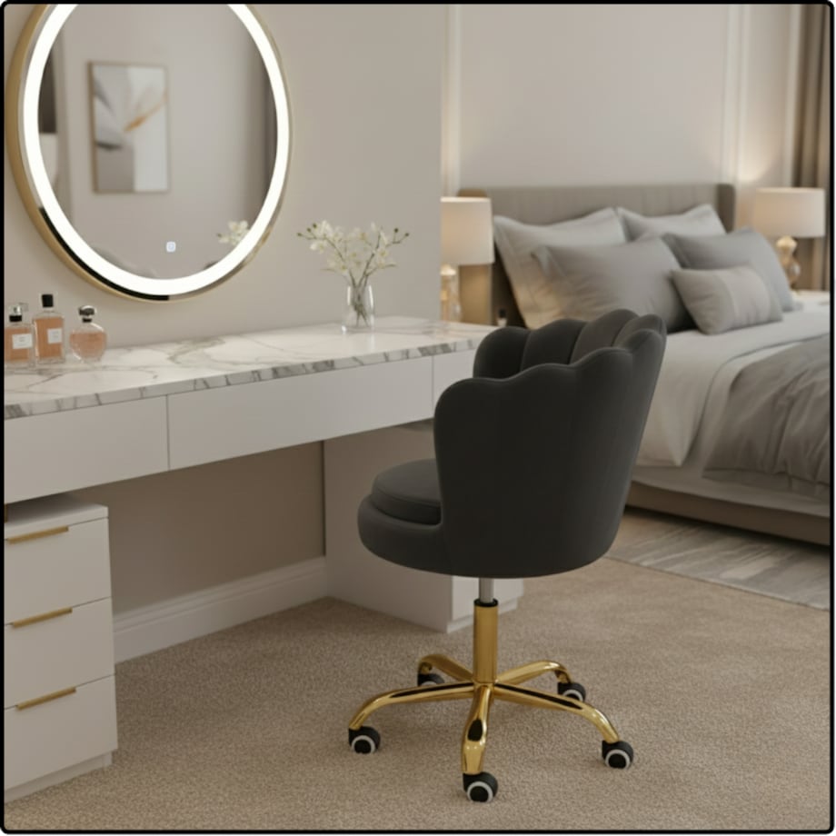 Fotel obrotowy krzesło muszelka welurowy do biurka toaletki czarny shell