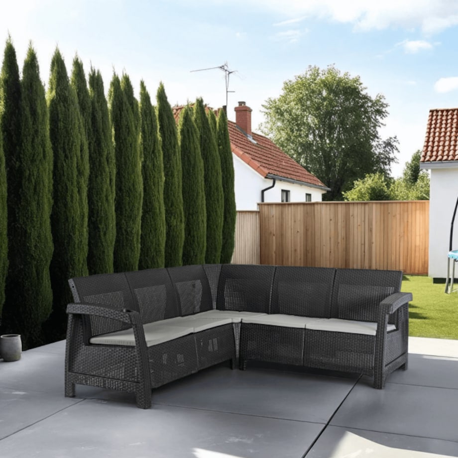 Narożnik Kanapa Rattanowa Ławka Ogrodowa Na Taras Ogród Czarna INDIANA