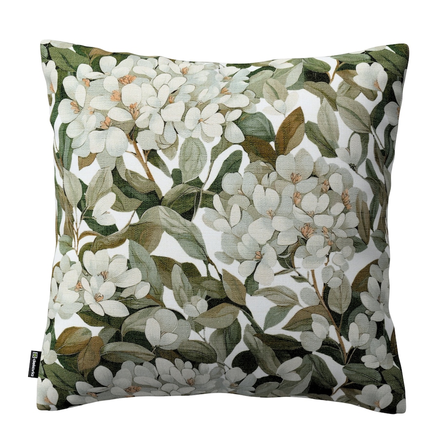 Poszewka Kinga na poduszkę 60x60 zielone liście na białym tle