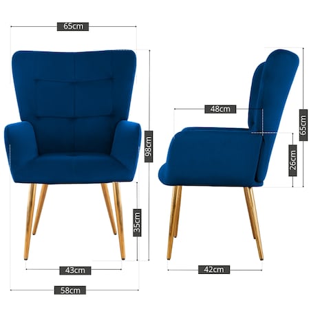 Fotel uszak do salonu wypoczynkowy welurowy tapicerowany granatowy złote nogi