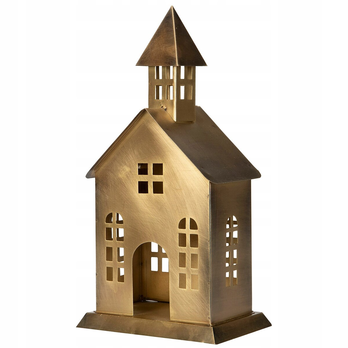 LAMPION W KSZTAŁCIE KOŚCIOŁA domku ŚWIĄTECZNY metalowy ZŁOTY wys. 31cm