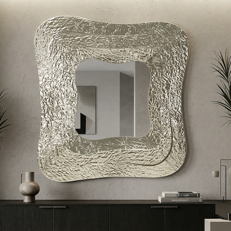 Lustro ścienne Aury, kolor srebrny, metal, 74 x 7 x 79 cm, kształt kwadratowy, do salonu i przedpokoju, Mauro Ferretti
