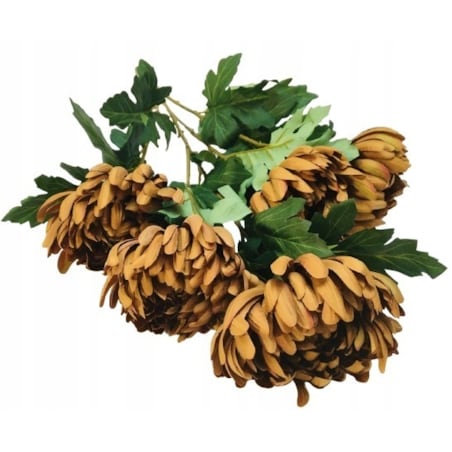 BUKIET DUŻY chryzantemy brązowe sztuczne LIŚCIE do flakonu na cmentarz grób